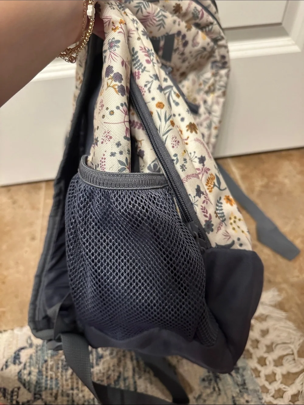 adidas Cream Floral Backpack with Navy Details - Picture 7 of 8